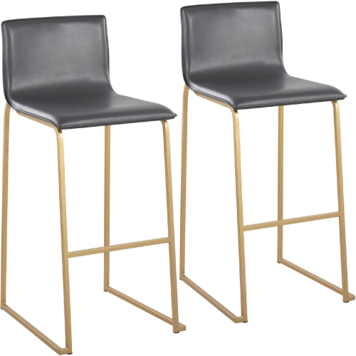 Mara 30" Bar Stool in Grey Leatherette & Gold Steel (Set of 2)